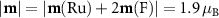 $|\textbf{m}| = |\textbf{m}(\textrm{Ru})+2\textbf{m}(\textrm{F})| = 1.9 \, \mu_\textrm{B}$