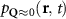 $p_{\mathbf{Q}\approx 0}(\mathbf{r},\,t)$