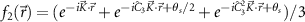 $f_2(\vec{r}) = (e^{-i\vec{K}\cdot\vec{r}}+e^{-i\hat{C}_3\vec{K}\cdot\vec{r}+\theta_s/2}+e^{-i\hat{C}_3^2\vec{K}\cdot\vec{r}+\theta_s})/3$