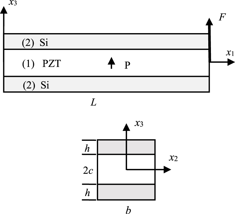 Piezopotential in a composite cantilever of piezoelectric dielectrics ...