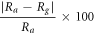 $\displaystyle \frac{\left|{R}_{a}-{R}_{g}\right|}{{R}_{a}}\times 100$