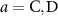 $a = \text{C},\text{D}$