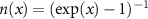 $n(x) = (\exp(x)-1)^{-1}$