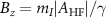 $B_z = m_I|A_{\mathrm{HF}}|/\gamma$