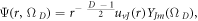 ${\rm{\Psi }}\left(r,{{\rm{\Omega }}}_{D}\right)={r}^{-\displaystyle \frac{D-1}{2}}{u}_{vJ}\left(r\right){Y}_{Jm}\left({{\rm{\Omega }}}_{D}\right),$
