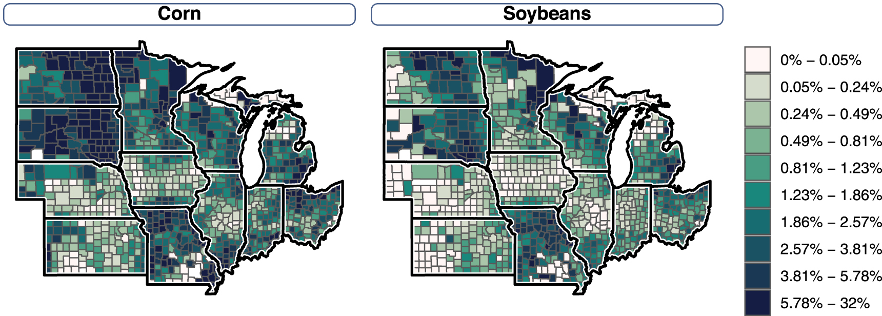 Effects of water surplus on prevented planting in the US Corn Belt for