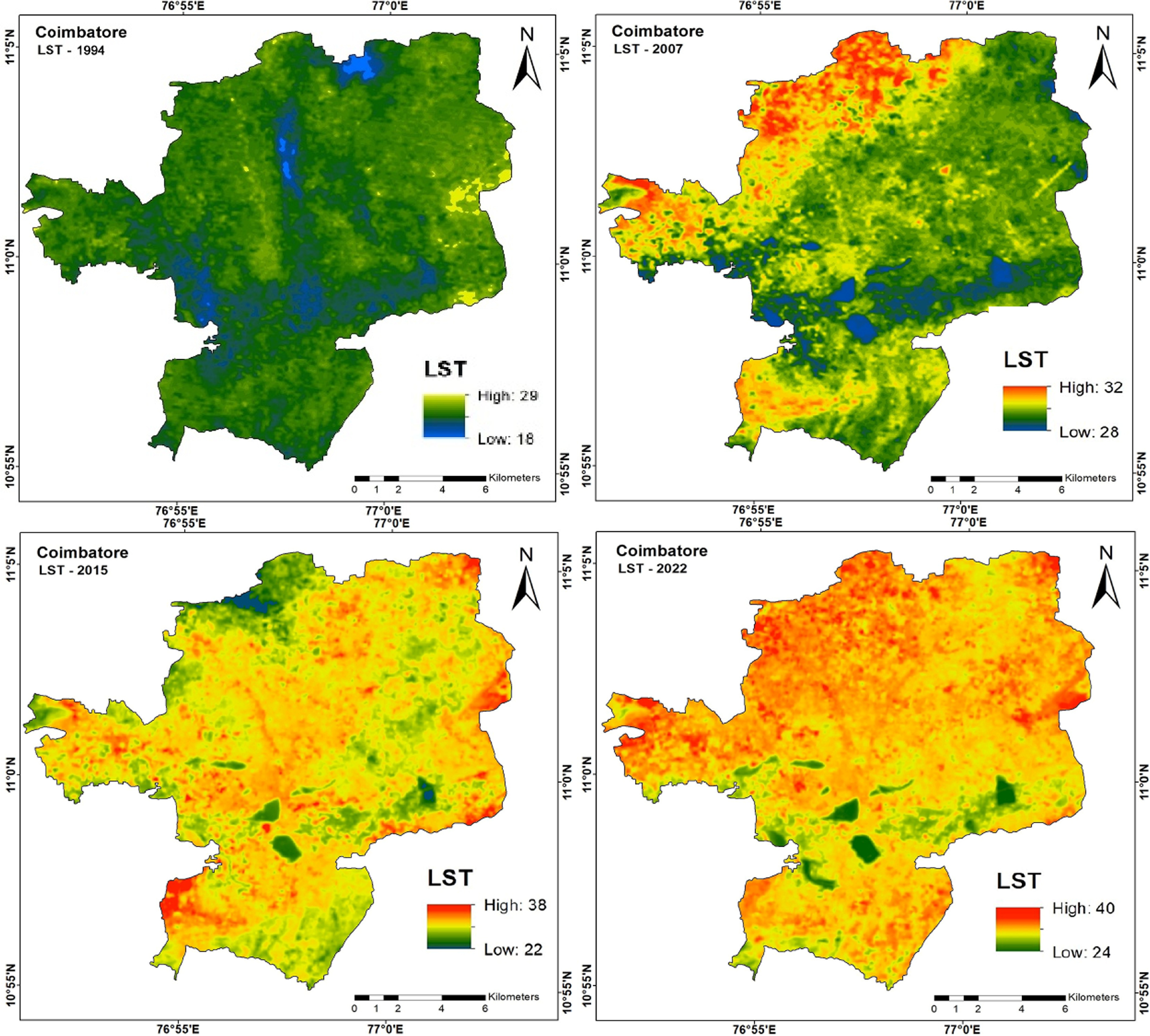 Correlation between land surface temperature and spectral indices ...