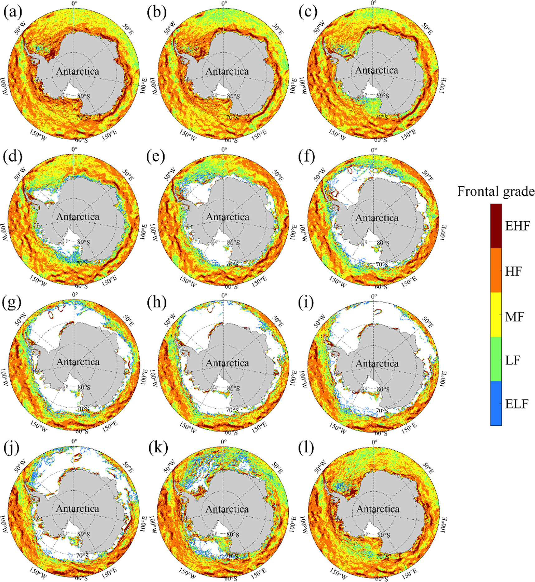 Seasonal variability of SST fronts in the southern ocean south of 60°S ...