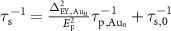 $\tau_\mathrm s^{-1} = \frac{\Delta_{\mathrm{EY},\mathrm{Au}_n}^2}{E_\mathrm F^2} \tau_{\mathrm p,\mathrm{Au}_n}^{-1} + \tau_{\mathrm s,0}^{-1} $