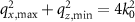 $q_{x,{\mathrm{max}}}^2+q_{z,\mathrm{min}}^2 = 4k_0^2$