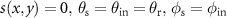 $s(x,y) = 0,\: \theta_{\mathrm{s}} = \theta_{\mathrm{in}} = \theta_{\mathrm{r}},\:\phi_{\mathrm{s}} = \phi_{\mathrm{in}}$