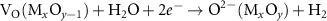 ${{\text{V}}_{\text{O}}}({{\text{M}}_x}{{\text{O}}_{y - 1}}) + {{\text{H}}_2}{\text{O}} + 2{e^ - } \to {{\text{O}}^{2 - }}({{\text{M}}_x}{{\text{O}}_y}) + {{\text{H}}_2}$