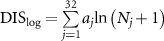 ${\text{DI}}{{\text{S}}_{{\text{log}}}} = \sum\limits_{j = 1}^{32} {a_j}{\text{ln}}\left( {{N_j} + 1} \right)$