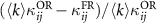 $(\langle k\rangle \kappa^\mathrm{OR}_{ij} - \kappa^\mathrm{FR}_{ij})/\langle k\rangle \kappa^\mathrm{OR}_{ij}$