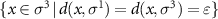 $\{x \in \sigma^3\,|\, d(x,\sigma^1) = d(x,\sigma^3) = \varepsilon\}$