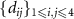 $\{d_{ij}\}_{1\unicode{x2A7D} i,j \unicode{x2A7D} 4}$