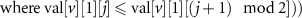 $ \text{where val}[v][1][j] \unicode{x2A7D} \text{val}[v][1][(j+1)\mod{2}]))$