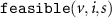 $ \texttt{feasible}(v, i, s) $