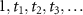 $1, t_1, t_2, t_3, \ldots$