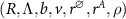 $(R,\Lambda ,b,v,r^\varnothing, r^A, \rho)$