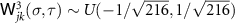 $\mathsf{W}^3_{jk}(\sigma, \tau) \sim U(-1/\sqrt{216}, 1/\sqrt{216})$