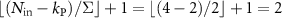 $\lfloor (N_\mathrm{in}-k_\mathrm{P})/\Sigma \rfloor + 1 = \lfloor (4-2)/2 \rfloor + 1 = 2$