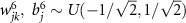 $w^6_{jk},\ b^6_j \sim U(-1/\sqrt{2},1/\sqrt{2})$