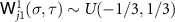 $\mathsf{W}^1_{j1}(\sigma, \tau) \sim U(-1/3, 1/3)$