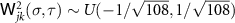 $\mathsf{W}^2_{jk}(\sigma, \tau) \sim U(-1/\sqrt{108}, 1/\sqrt{108})$