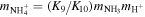${m}_{{\mathrm{NH}}_{4}^{+}}=({K}_{9}/{K}_{10}){m}_{{\mathrm{NH}}_{3}}{m}_{{{\rm{H}}}^{+}}$