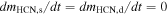 ${{dm}}_{\mathrm{HCN},{\rm{s}}}/{dt}={{dm}}_{\mathrm{HCN},{\rm{d}}}/{dt}=0$