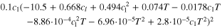 $\begin{array}{c}0.1{c}_{{\rm{l}}}\left(-10.5+0.668{c}_{l}+0.494{c}_{{\rm{l}}}^{2}+0.074T-0.0178{c}_{{\rm{l}}}T\right.\\ \qquad {\left.-8.86\cdot {10}^{-4}{c}_{{\rm{l}}}^{2}T-6.96\cdot {10}^{-5}{T}^{2}+2.8\cdot {10}^{-5}{c}_{{\rm{l}}}{T}^{2}\right)}^{2}\end{array}$